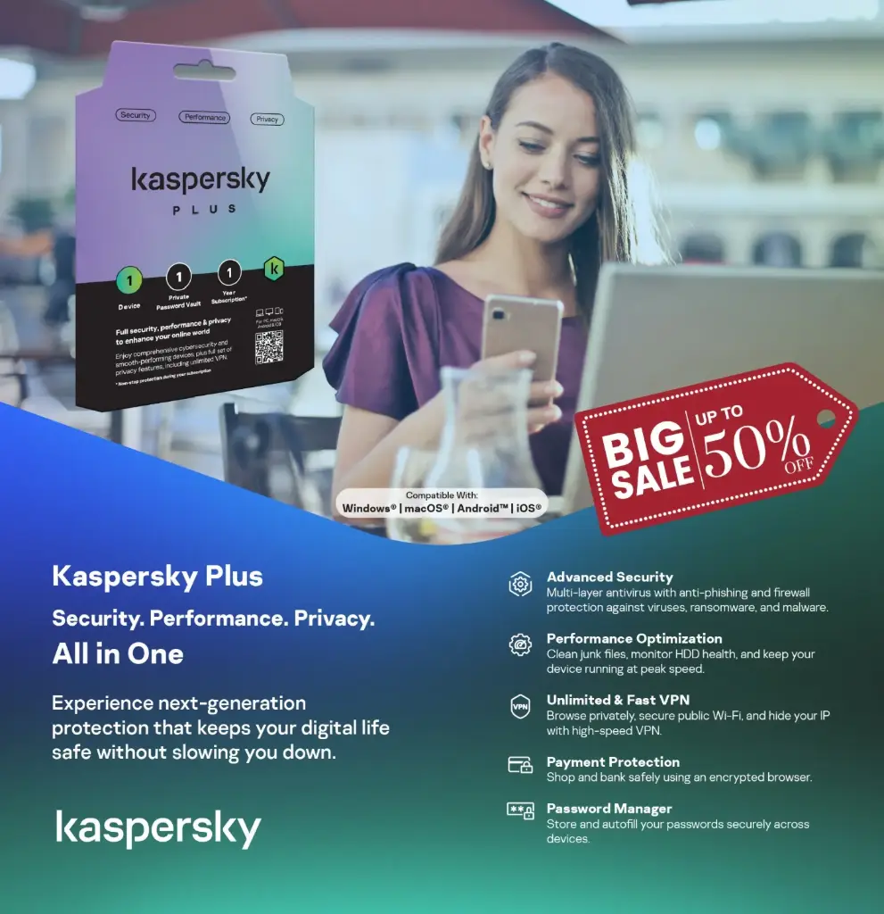 Kaspersky Plus : Unlimited VPN Security Performance and Privacy - Box