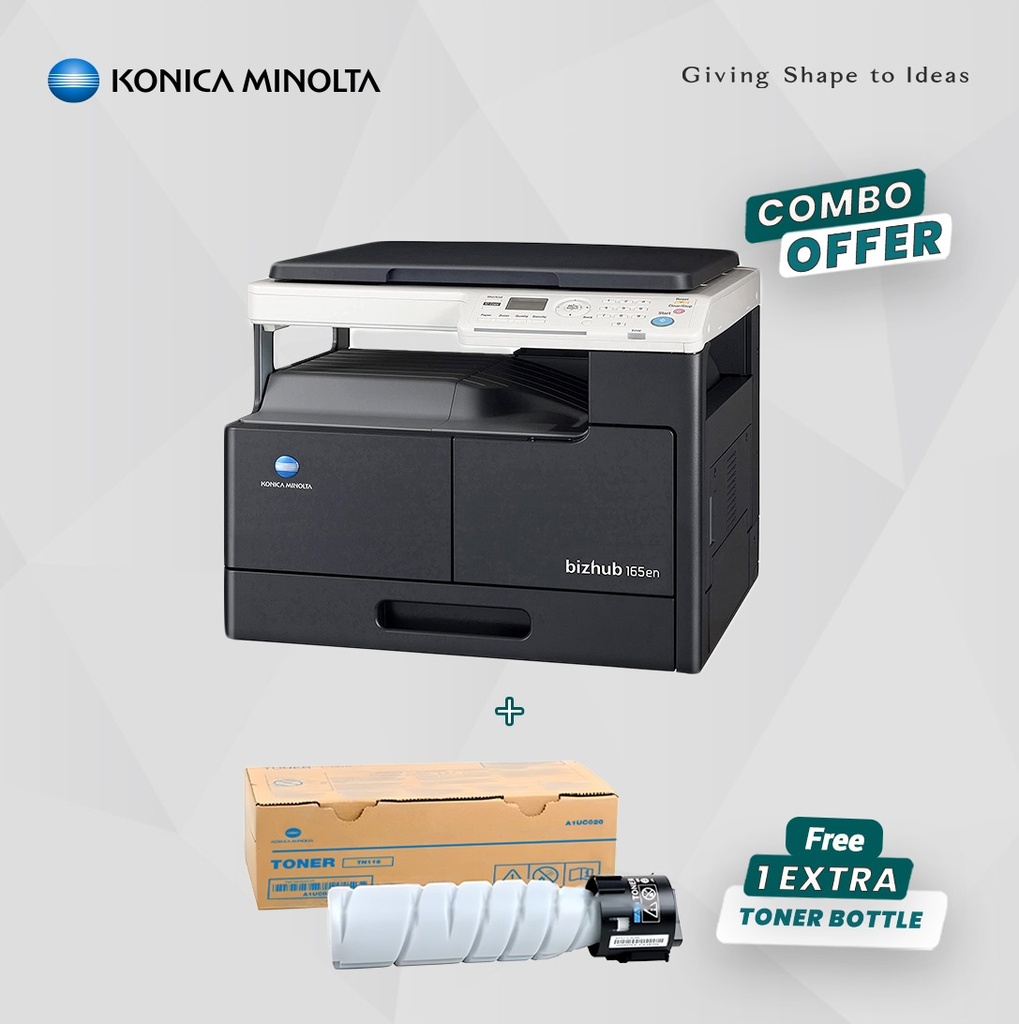 Combo - Konica Minolta BH-165EN B/W Photocopier Machine + Genuine TN-116 Toner Cartridge