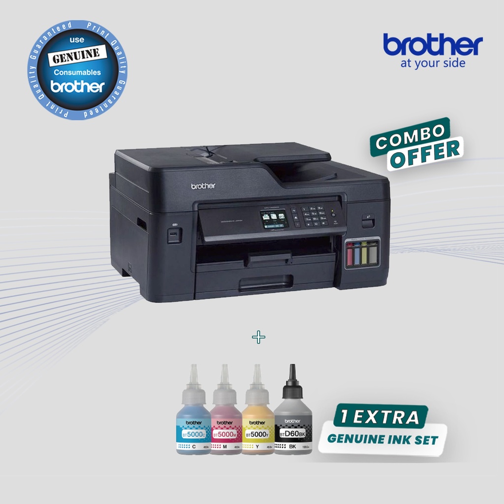 Combo - Brother MFC-T4500DW Inkjet MFC Printer - Color A3 + Genuine 1 Ink Set Bottle