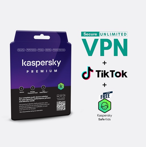 Kaspersky Premium : Unlimited VPN Complete Protection + Safe Kids Free 1 Year